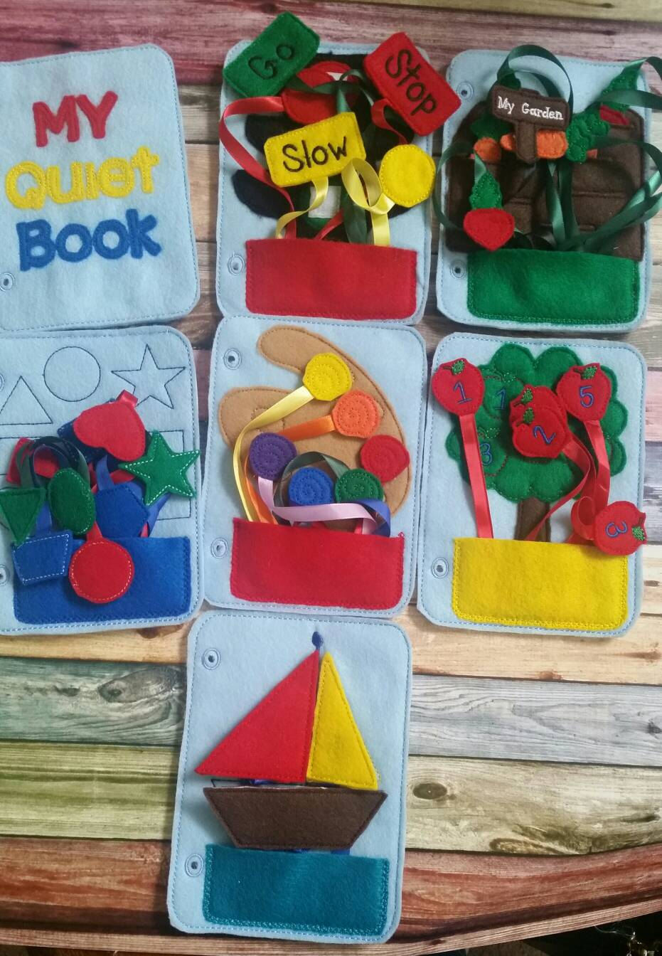 Toddler quiet book- quiet book pages - felt vegetable garden- pocket - coordination - Build your own quiet book - busy book - activity book