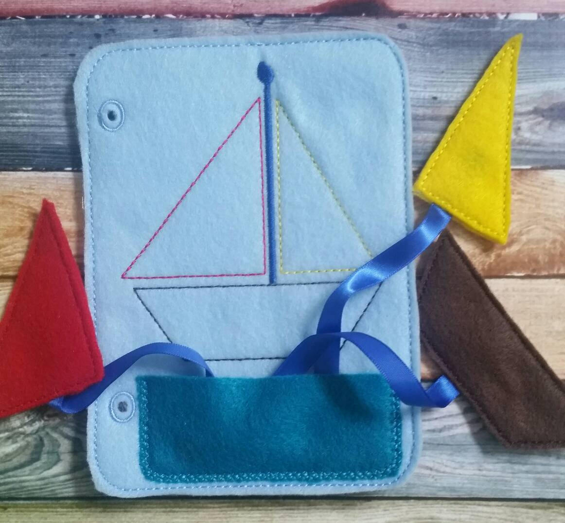 Toddler quiet book- quiet book pages - build a boat page - felt apple tree - pocket - Build your own quiet book - busy book
