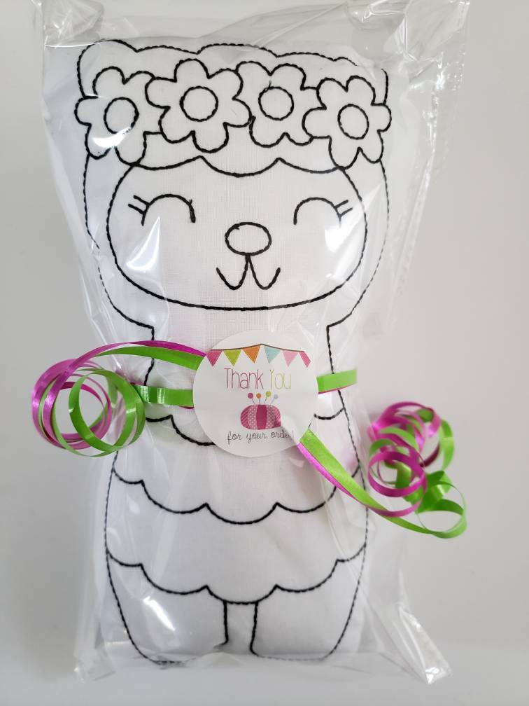 Llama plushie toy - washable coloring doll - color again and again - party favor - coloring toy - easter basket stuffer - alpaca