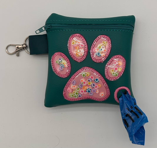 Dog Waste Bag Holder,  Zipper Pouch, Embroidered Paw Print