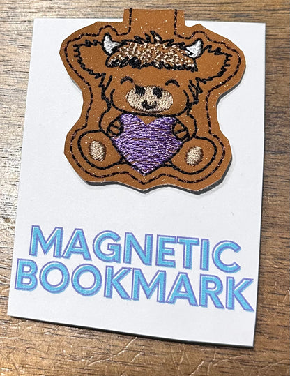 Embroidered Valentine’s Day Magnetic Bookmarks – Highland Cows, Gnomes and Bubblegum Machine