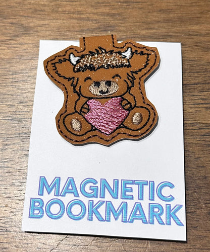 Embroidered Valentine’s Day Magnetic Bookmarks – Highland Cows, Gnomes and Bubblegum Machine