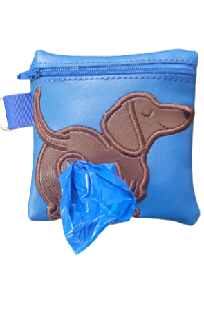 Blue Vinyl Poop Bag Holder, Dachshund Dog Butt Embroidery, Dog Walker Gift