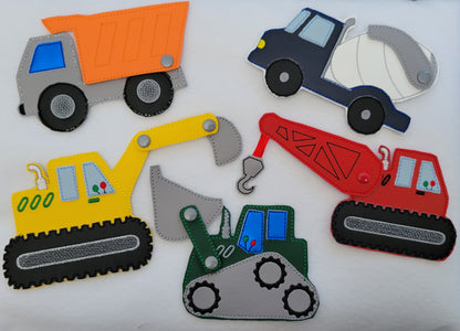 Movable Construction Vehicle Play Set - Construction Worker Finger Puppets - Traffic Signs - Sensory Toy