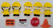 Movable Construction Vehicle Play Set - Construction Worker Finger Puppets - Traffic Signs - Sensory Toy