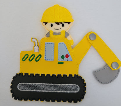 Movable Construction Vehicle Play Set - Construction Worker Finger Puppets - Traffic Signs - Sensory Toy