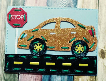 Kids sewing card - learn to sew - car sewing card