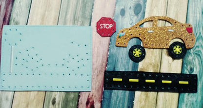 Kids sewing card - learn to sew - car sewing card