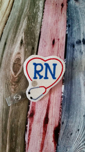 RN Sparky Heart with Stethescope  Badge Reel - Retractable Badge Reel -  gift for nurse - registered nurse  - RN - name badge holder