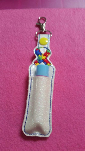 Autism Awareness Ribbon Lip Balm Holder - Great Non food Birthday Favor - Lip Balm Keychain - Great Size to store Flashdrive or lip balm
