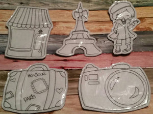 Paris Theme - Coloring Dolls - Quiet Activity - Busy Bags - Color again and again - Eiffel Tower - Camera - Boutique -  Doll - dry erase
