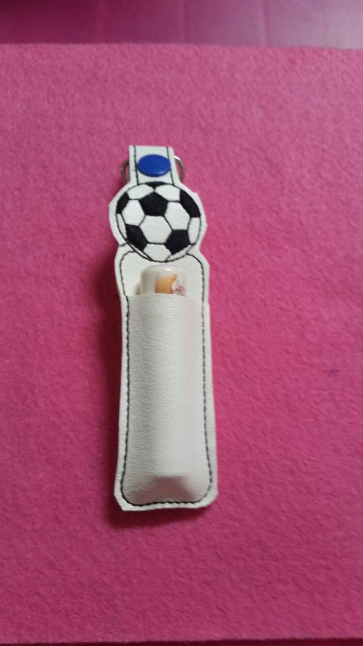 Soccer Ball lip balm Holder....Great Non food Birthday Favor... Lip Balm Keychain...Great Size to store Flashdrive, small marker or Lip Balm