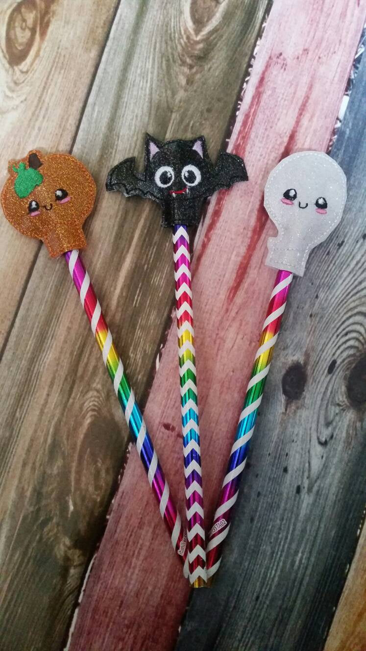 Halloween Pencil Toppers - Pumpkin - Ghost - Bats - Allergy Classroom - treat bag - Non Food Treat - Goody Bags -  Pencil Included