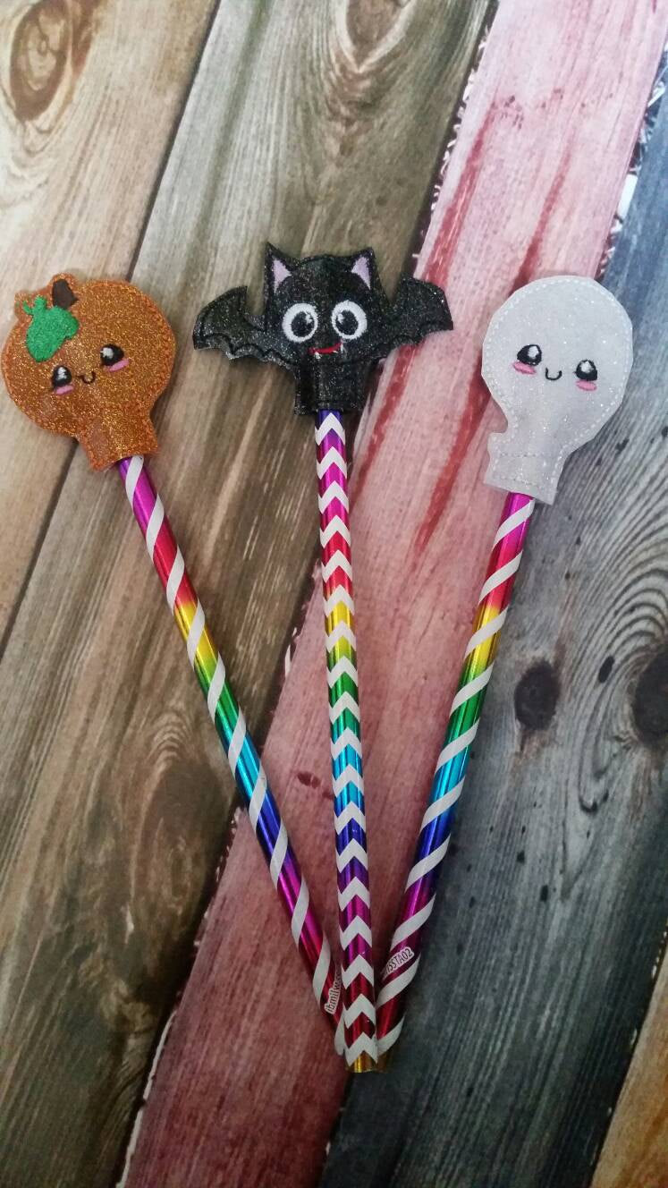 Halloween Pencil Toppers - Pumpkin - Ghost - Bats - Allergy Classroom - treat bag - Non Food Treat - Goody Bags -  Pencil Included