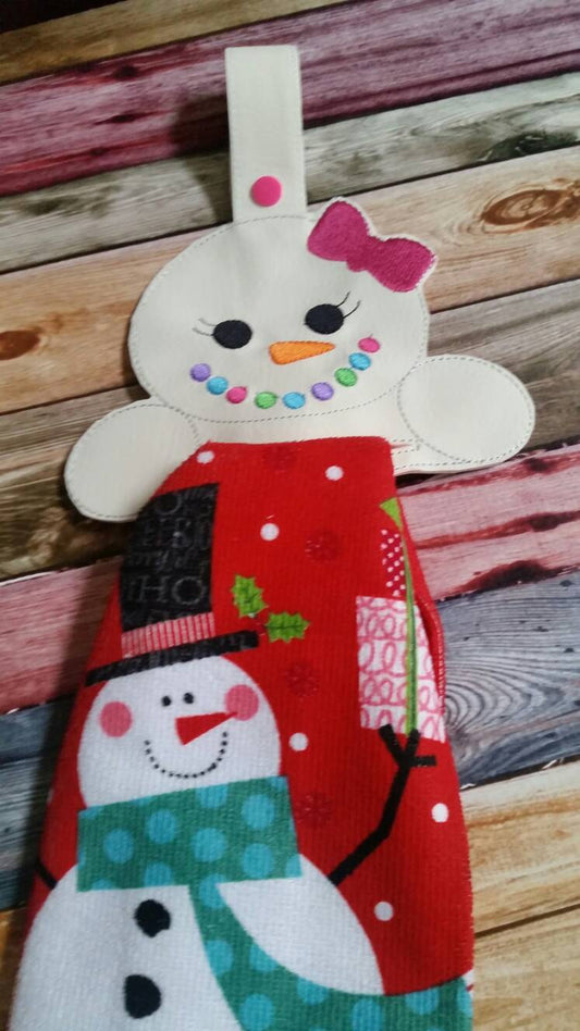 Vinyl Towel Topper - towel top - home decor - snow girl - holiday decoration - whimsical - kitchen towel - holiday decor - winter - house