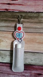 Stethescope heart - lip balm holder - key chain - gift for nurse - lip balm cozy - monogram - personalized - health care gift