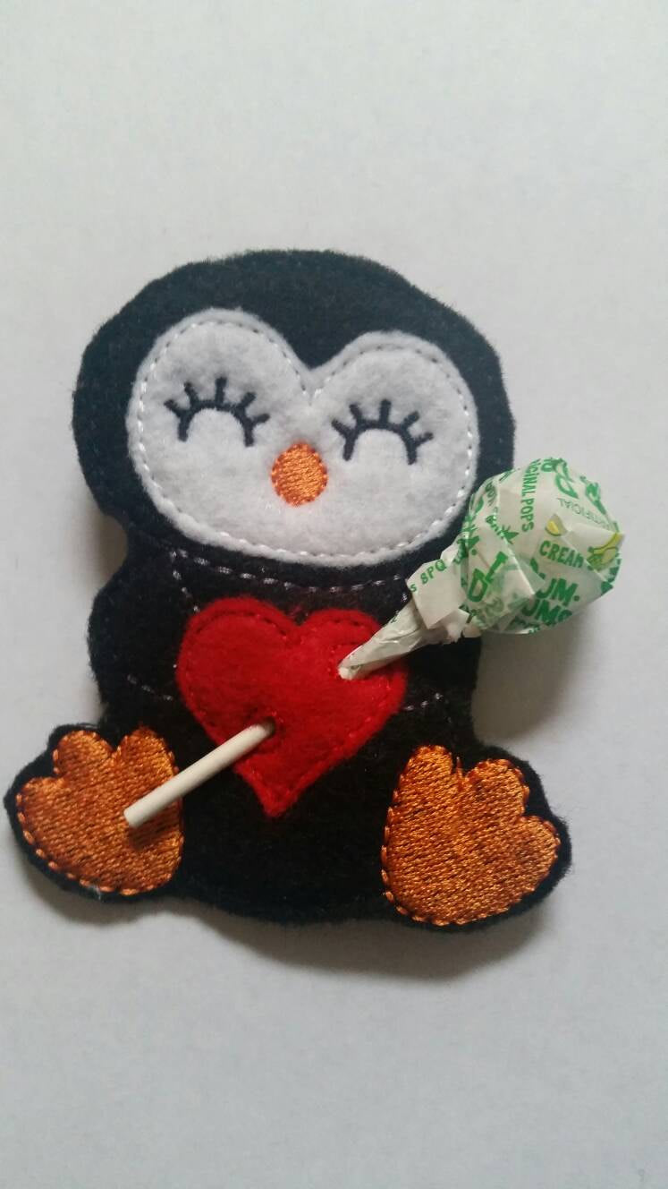 Penguin - Sucker Holder - Easter basket - Classroom Party Favor - Birthday Party Favor - Polar Animal - heart- lollipop-non food treat