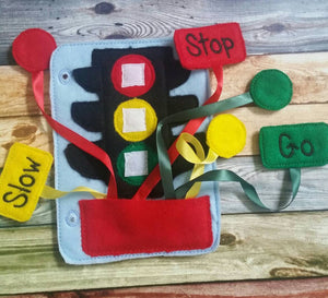 Toddler quiet book- quiet book pages - stoplight - car light - velcro - Build your own quiet book - coordination - busy book - activity book