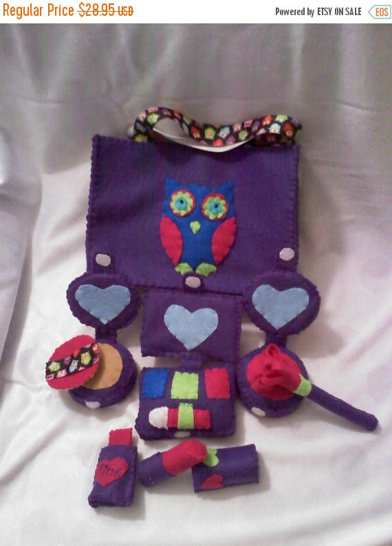 Purple, Pink, Lime Green and Blue Owl Felt Make-up Set with Eye Shadow