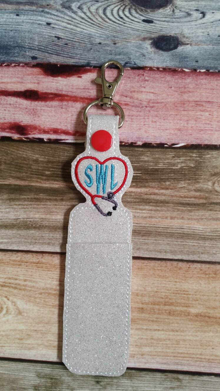 Stethescope heart - lip balm holder - key chain - gift for nurse - lip balm cozy - monogram - personalized - health care gift