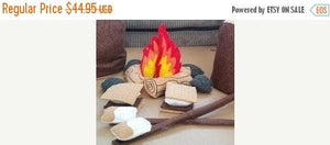 Felt Campfire - fake fire pit - pretend campfire - pretend play - camping - Bonfire - felt food - toy fire - play set for two