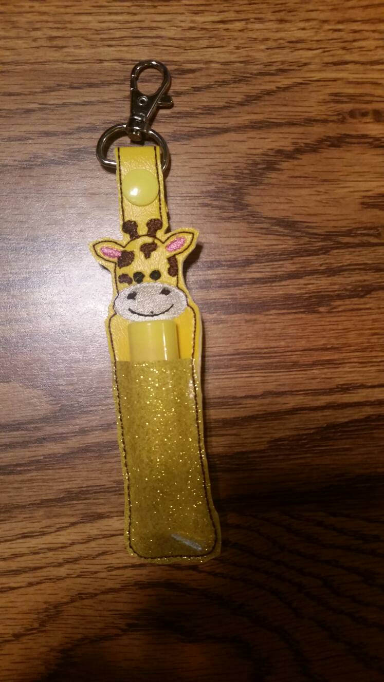 Lip balm holder - giraffe - stocking stuffer - gift - key chain - zoo animal - chapped lips - lip balm cozy - flash drive holder