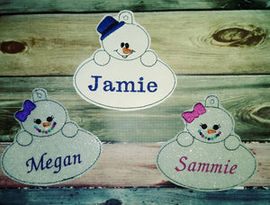 Personalized Ornament - snowman ornament - name ornament - vinyl ornament - christmas decoration - classroom gift - embroidered name - gift