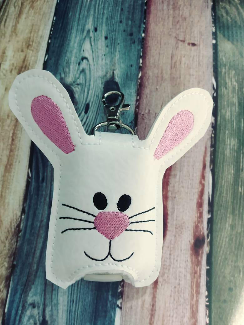 Hand sanitizer holder - bunny hand sanitizer holder - purse tag - sports bag tag - hand sanitizer fob - easter basket filler - back pack tag