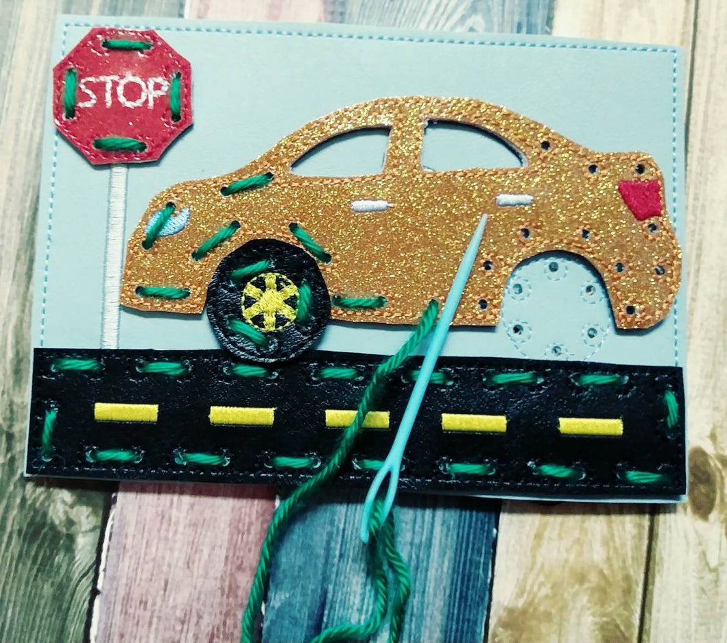 Sewing cards for kids - Car sewing card - learn to sew - busy toy - activity toy - car lacing card - learning toy - Montessori toy - quiet