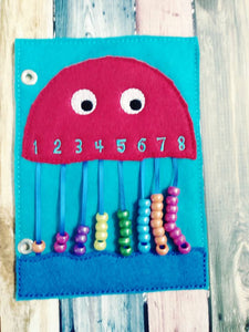 Counting quiet book page - jellyfish counting - abacus - activity page - busy book page - learning page
