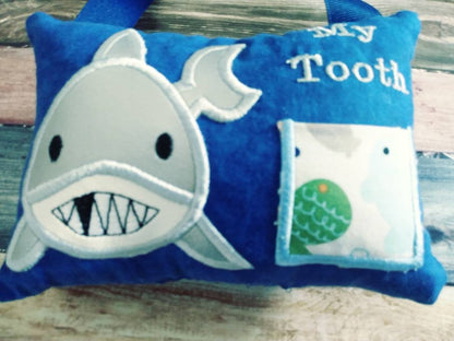 Shark Tooth Fairy Pillow for Boys, Personalized Tooth Fairy Pillow, Tooth Fairy Gift, Hanging Tooth Fairy Pillow,  Custom Tooth Fairy Pillow