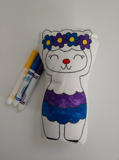 Llama plushie toy - washable coloring doll - color again and again - party favor - coloring toy - easter basket stuffer - alpaca