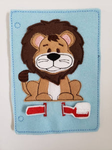 Toothbrush quiet book page - lion - activity page - busy book page - tooth - learning page - dentist