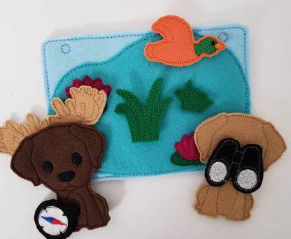 Felt dog finger puppet quiet book page - activity page - busy book - learning page