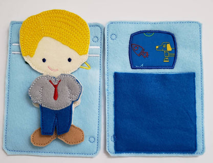 Astronaut boy felt paper doll - doll clothes storage - quiet activity page - busy book page