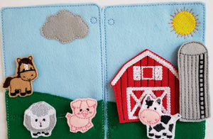 Farm Animal Felt Quiet Book Page - Busy Book - Activity Book - learning board - Interactive - Barn - Horse - Sheep - pig - cow