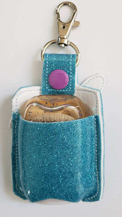 Hand sanitizer holder - glitter vinyl dragonfly hand sanitizer holder - purse tag - sports bag tag - hand sanitizer fob - back pack tag