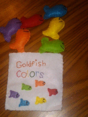 Colored Goldfish Crackers in a Felt Bag