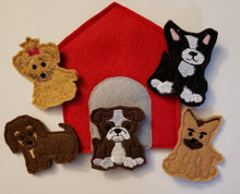 Dog Finger Puppets - dog toy - puppy finger puppet -personalized - Storage Bag  -  Quiet Toy - Busy Bag - Activity Bag - custom colors