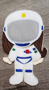 Astronaut girl felt paper doll - doll clothes storage - quiet activity page - busy book page