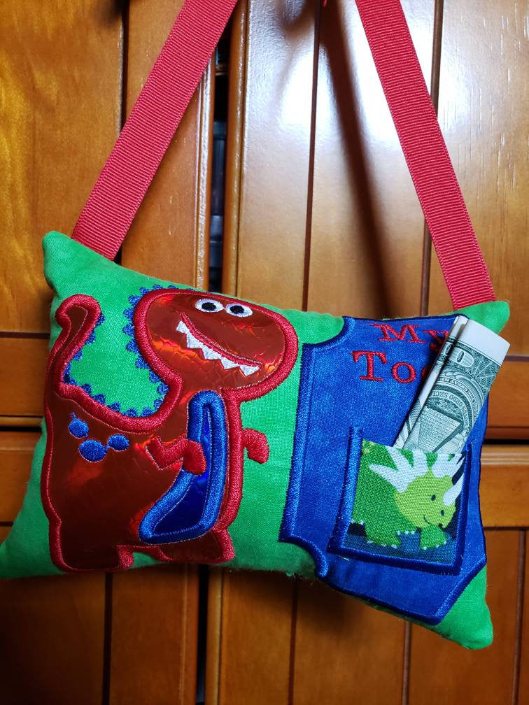 Dinosaur Tooth Fairy Pillow for Boys, Personalized Tooth Fairy Pillow, Tooth Fairy Gift, Hanging Tooth Fairy Pillow, Custom Tooth Pillow