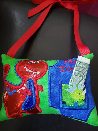 Dinosaur Tooth Fairy Pillow for Boys, Personalized Tooth Fairy Pillow, Tooth Fairy Gift, Hanging Tooth Fairy Pillow, Custom Tooth Pillow