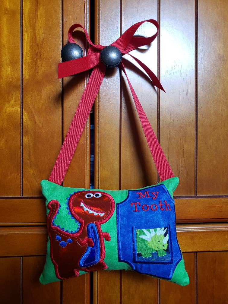 Dinosaur Tooth Fairy Pillow for Boys, Personalized Tooth Fairy Pillow, Tooth Fairy Gift, Hanging Tooth Fairy Pillow, Custom Tooth Pillow