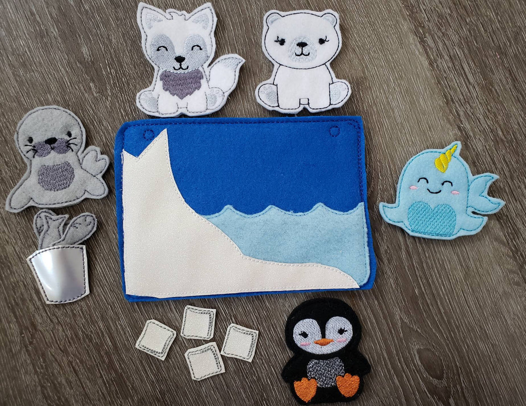 Felt finger puppet animal - Arctic Animal quiet book page -  Gift for kids - habitat - Party Favor - learning toy - animals and biomes