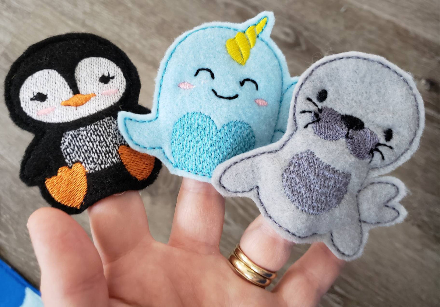 Felt finger puppet animal - Arctic Animal quiet book page -  Gift for kids - habitat - Party Favor - learning toy - animals and biomes