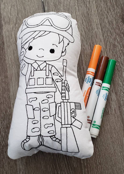 Military soldier plushie, soft toy, coloring doll, quiet toy, Christmas gift for kids, soldier pillow, busy toy