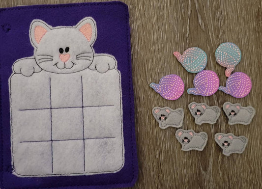 Cat Tic Tac Toe Game Board Quiet Book Page with mice and yarn ball pieces - birthday party favor - stocking stuffer - Classic Game