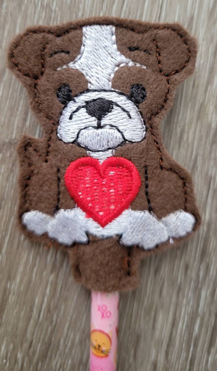 Valentines day gift - Dog Pencil Toppers - class party favor - Puppy Heart - gift for kids - Non Food Treat - Bulldog - German Shepard