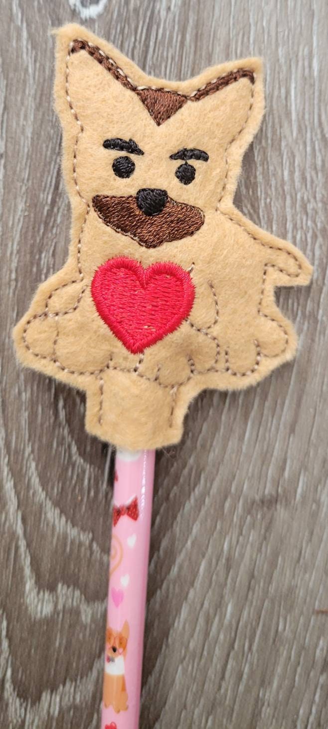 Valentines day gift - Dog Pencil Toppers - class party favor - Puppy Heart - gift for kids - Non Food Treat - Bulldog - German Shepard