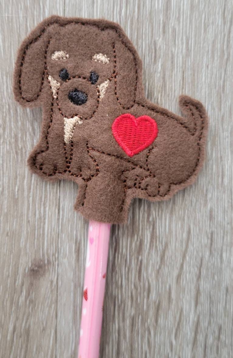 Valentines day gift - Dog Pencil Toppers - class party favor - Puppy Heart - gift for kids - Non Food Treat - Bulldog - German Shepard